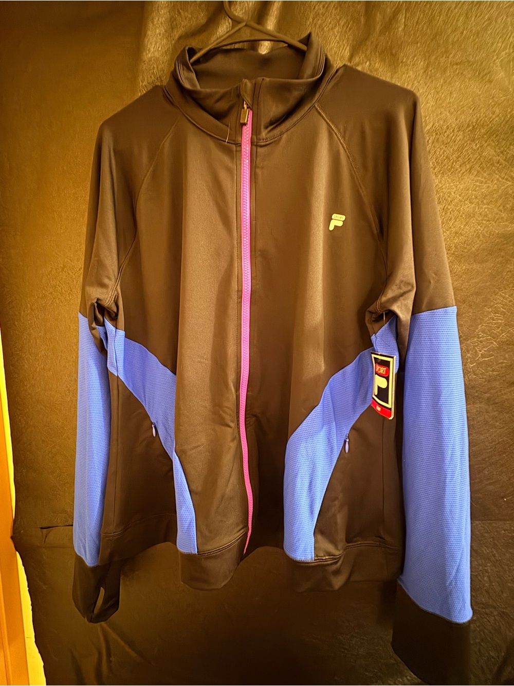 Fila Black Jacket with Blue Panels and Pink Zipper